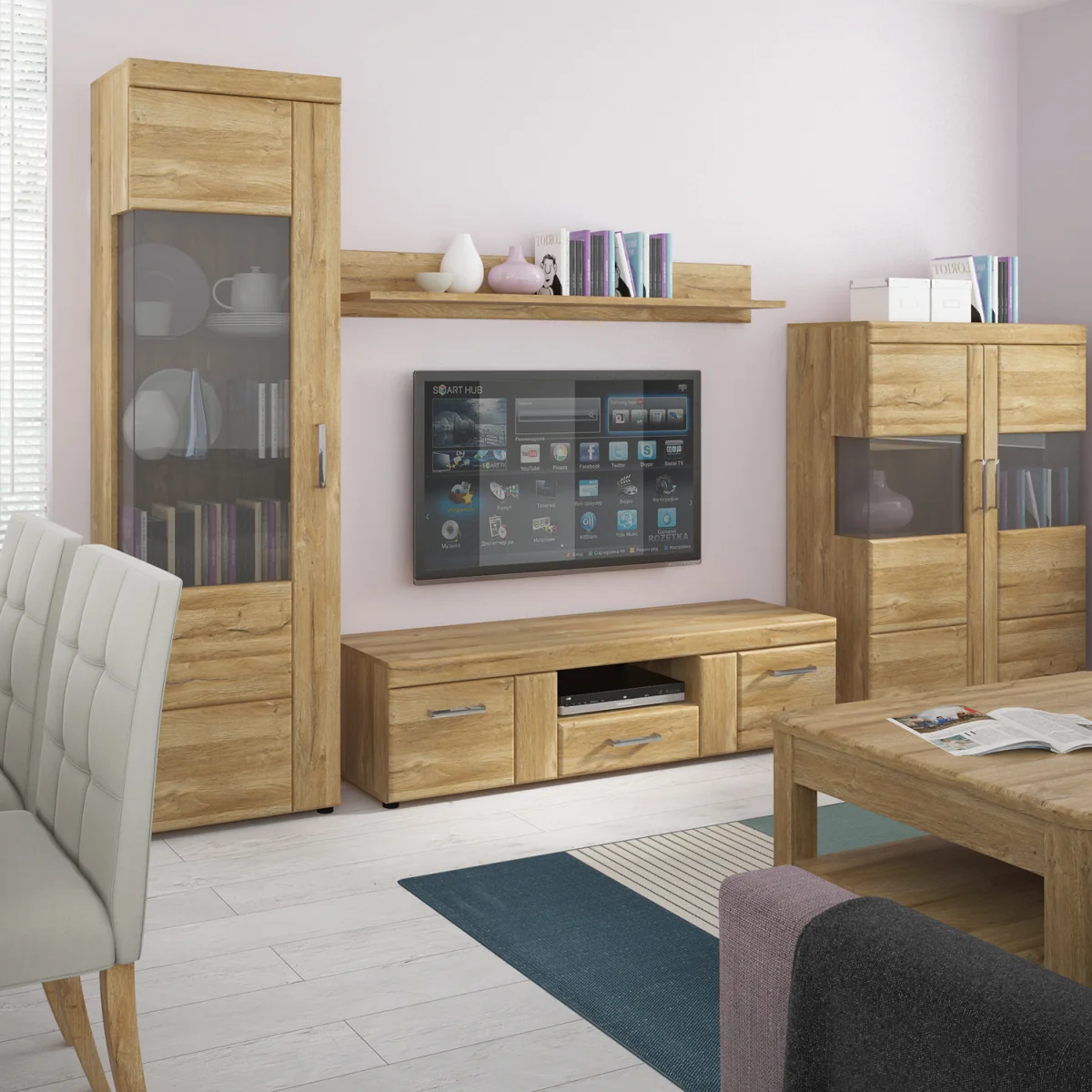 Cortina 2 Door 1 Drawer Wide TV Cabinet in Grandson Oak - Grandson Oak – image 5