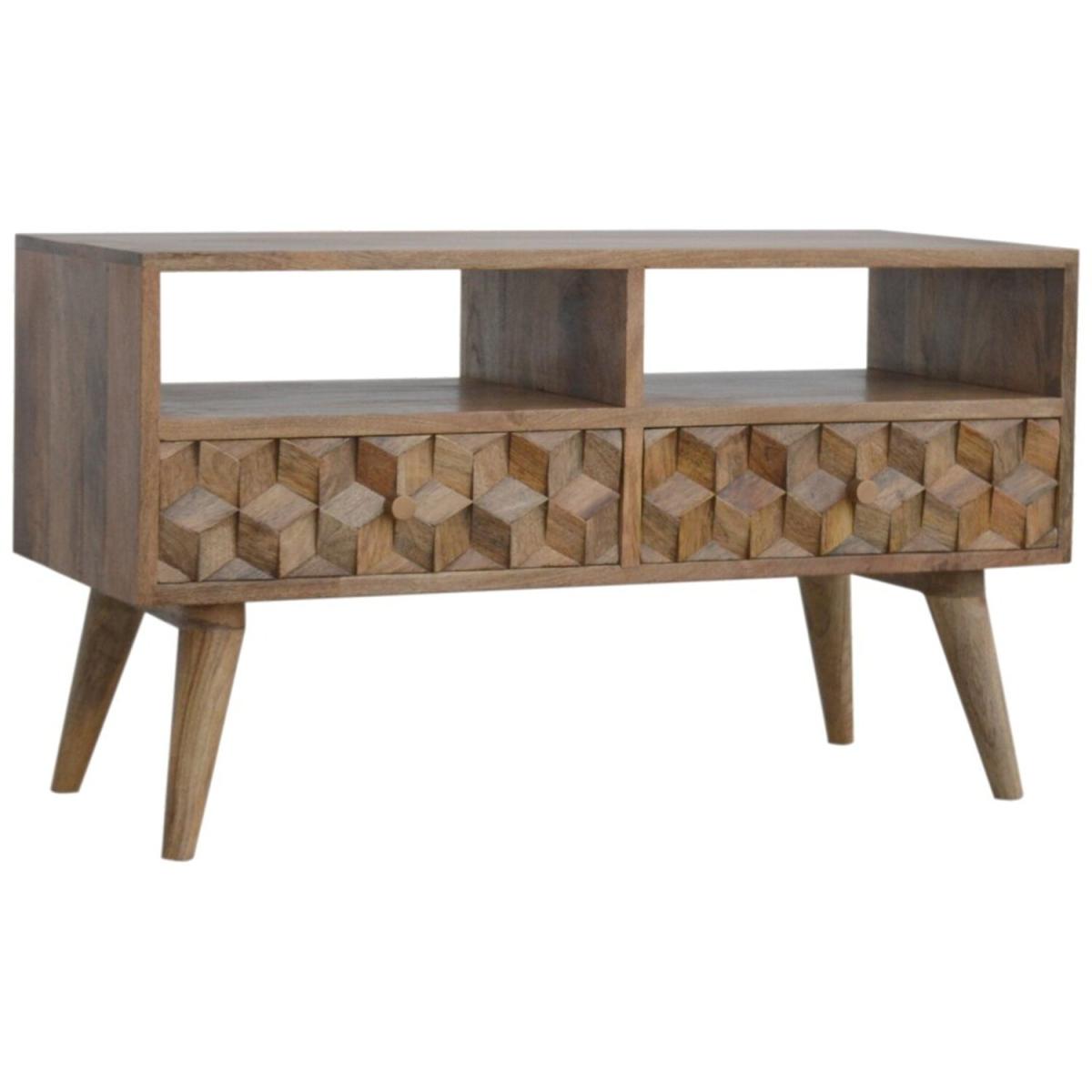 Cube Carved 2 Drawer, 2 Slot TV Unit - Orange – image 2