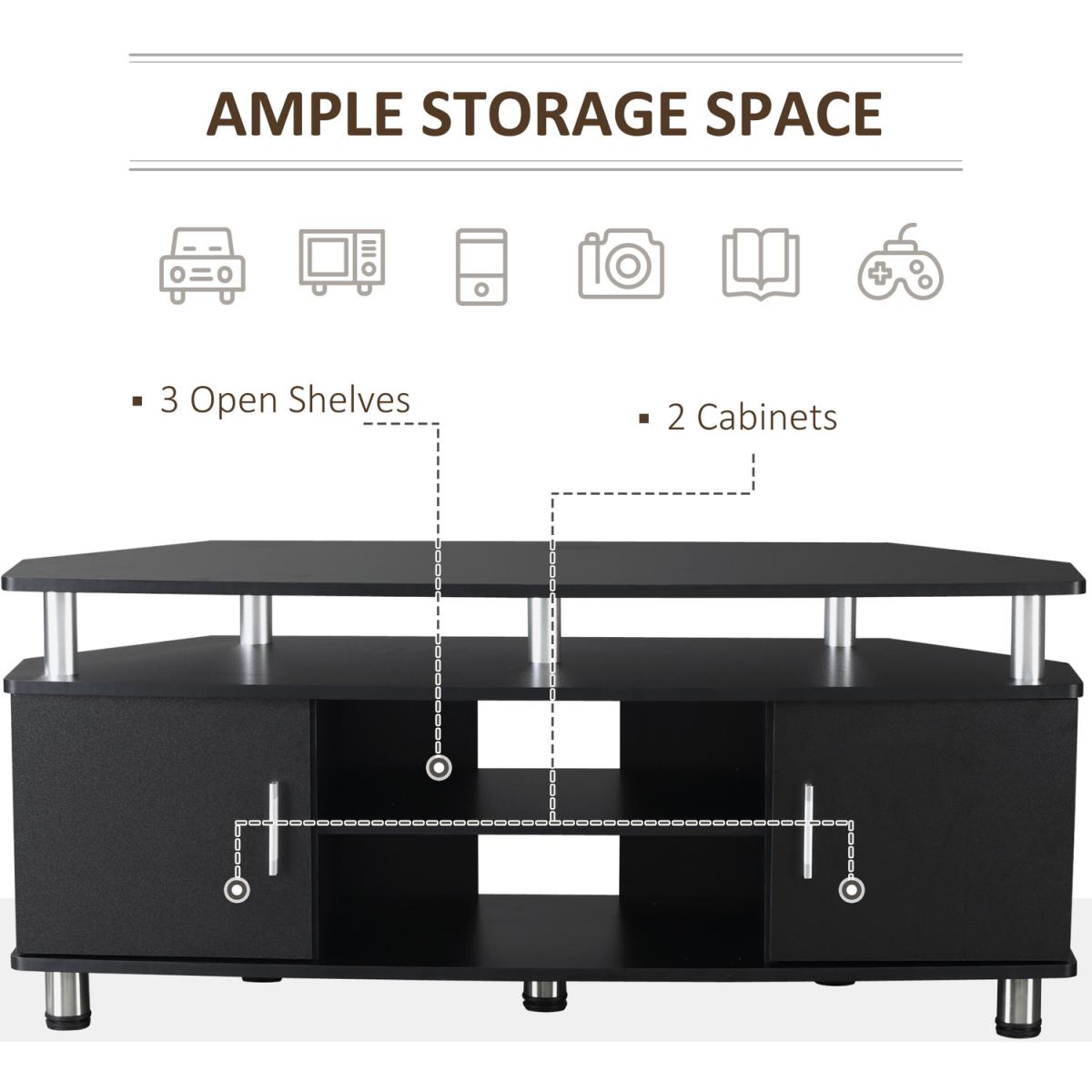 TV Unit Cabinet with Storage Shelves and Cupboard - Black – image 3