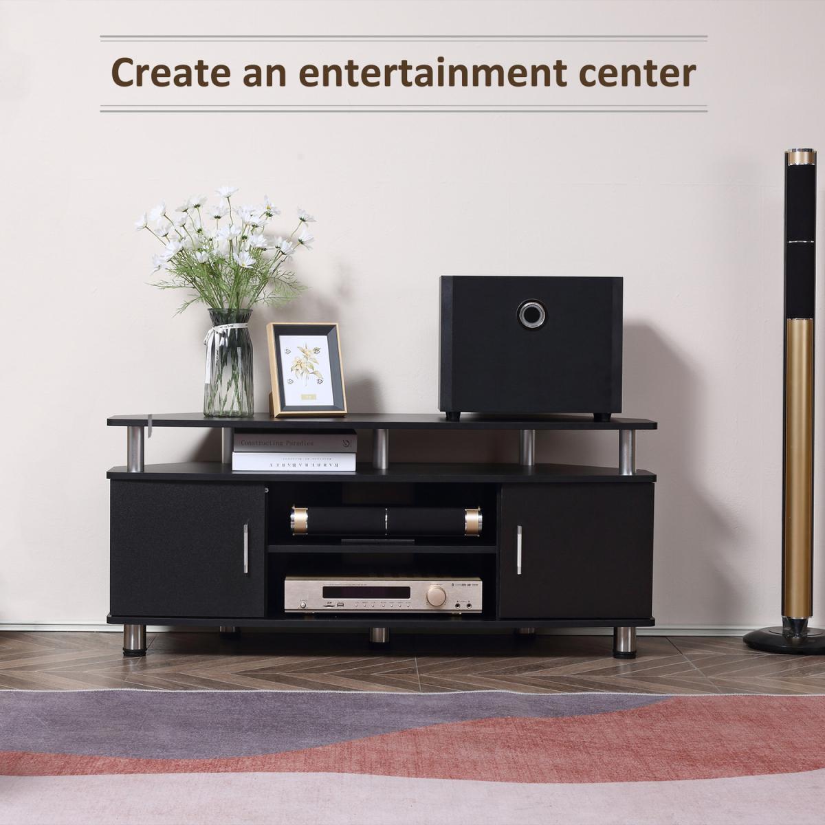 TV Unit Cabinet with Storage Shelves and Cupboard - Black – image 5