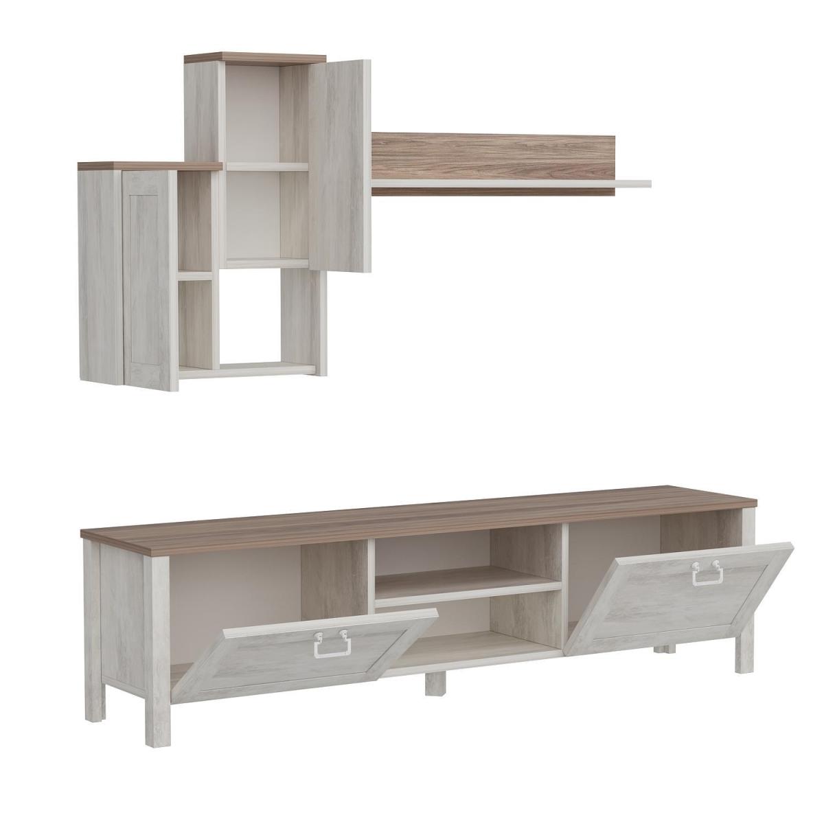 Sento Entertainment TV Stand, TV Table and Lowboard, White Reclaimed Wood Look - White – image 2
