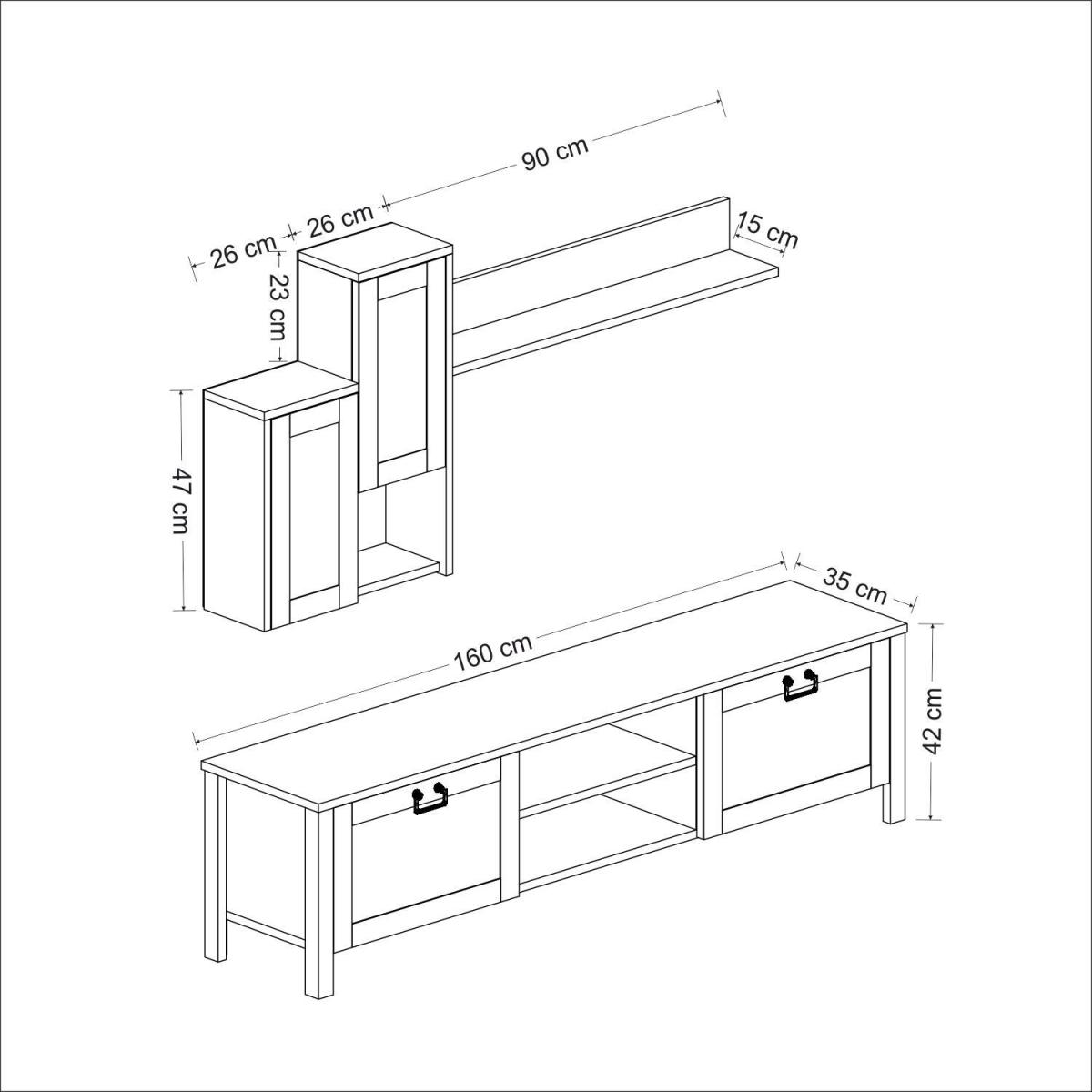 Sento Entertainment TV Stand, TV Table and Lowboard, White Reclaimed Wood Look - White – image 5