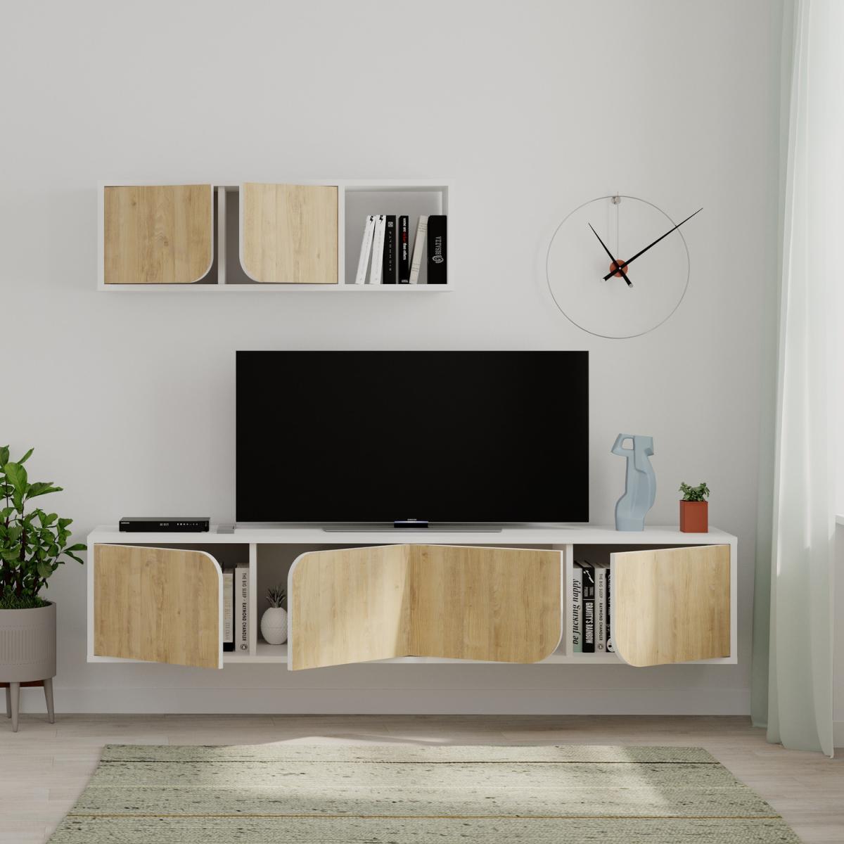 Spark Modern Tv Unit With Wall Storage Unit 180cm - White – image 5