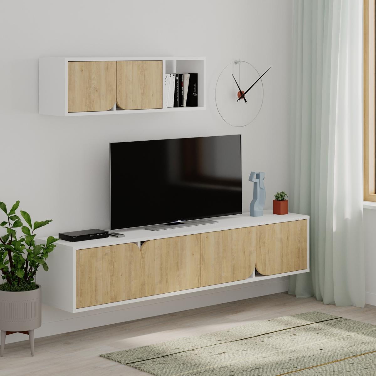 Spark Modern Tv Unit With Wall Storage Unit 180cm - White – image 6