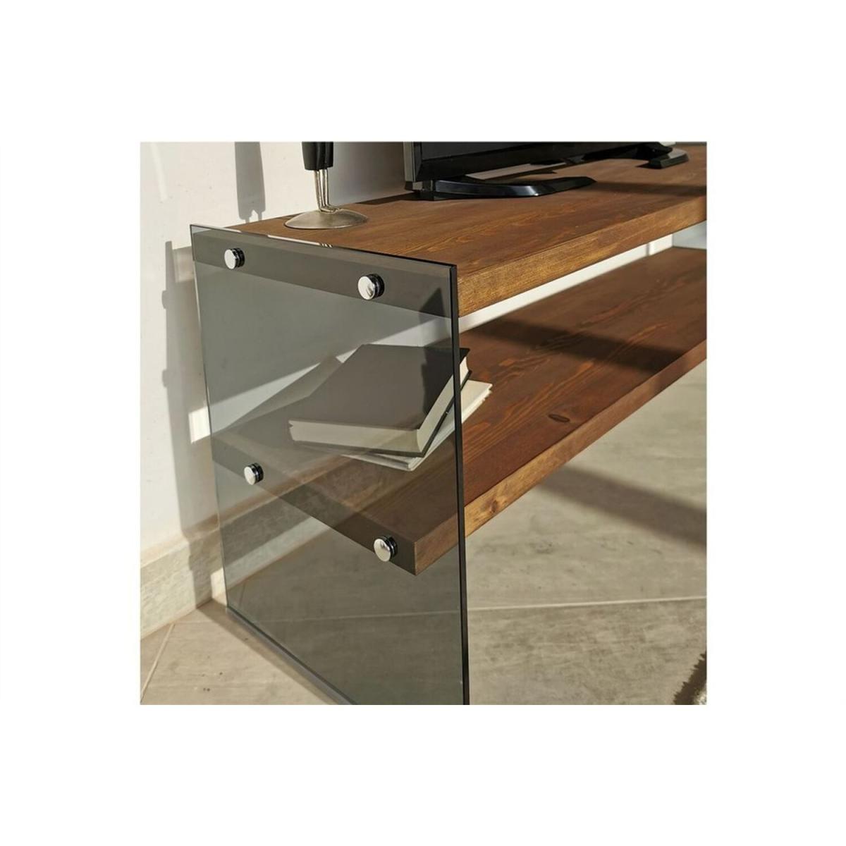 Solid Wood and Glass TV Unit Shelf Tv101 Smoked Walnut - Smoked & Walnut – image 3