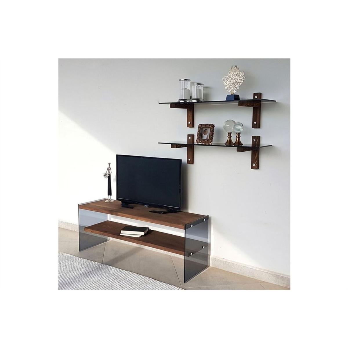 Solid Wood and Glass TV Unit Shelf Tv101 Smoked Walnut - Smoked & Walnut – image 4