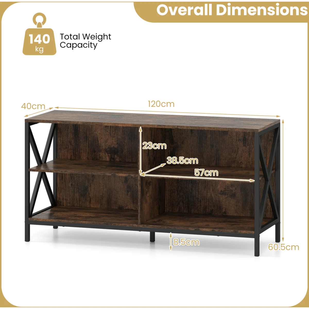 120CM Entertainment TV Stand with Open Storage Shelves-Brown - Brown – image 3