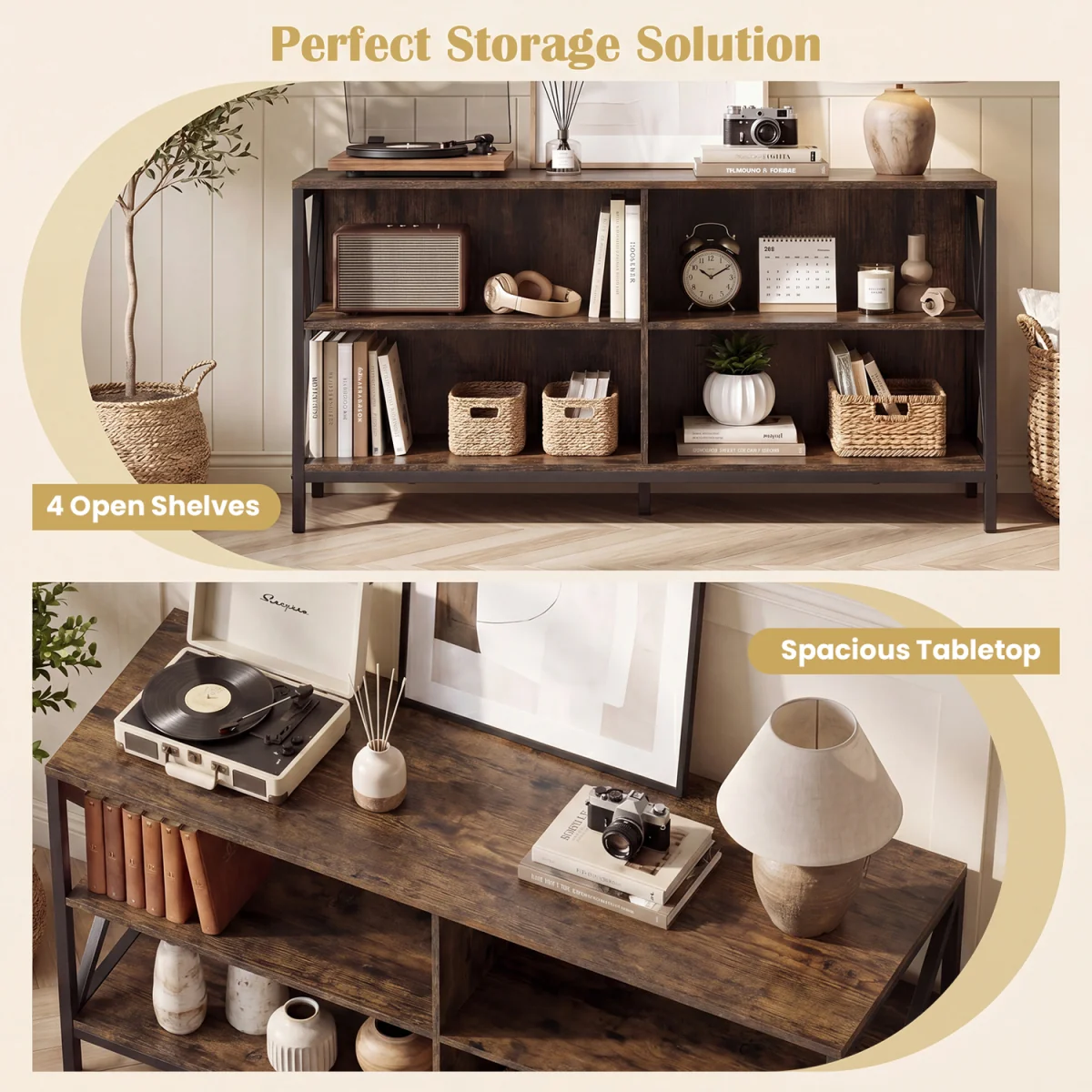 120CM Entertainment TV Stand with Open Storage Shelves-Brown - Brown – image 8