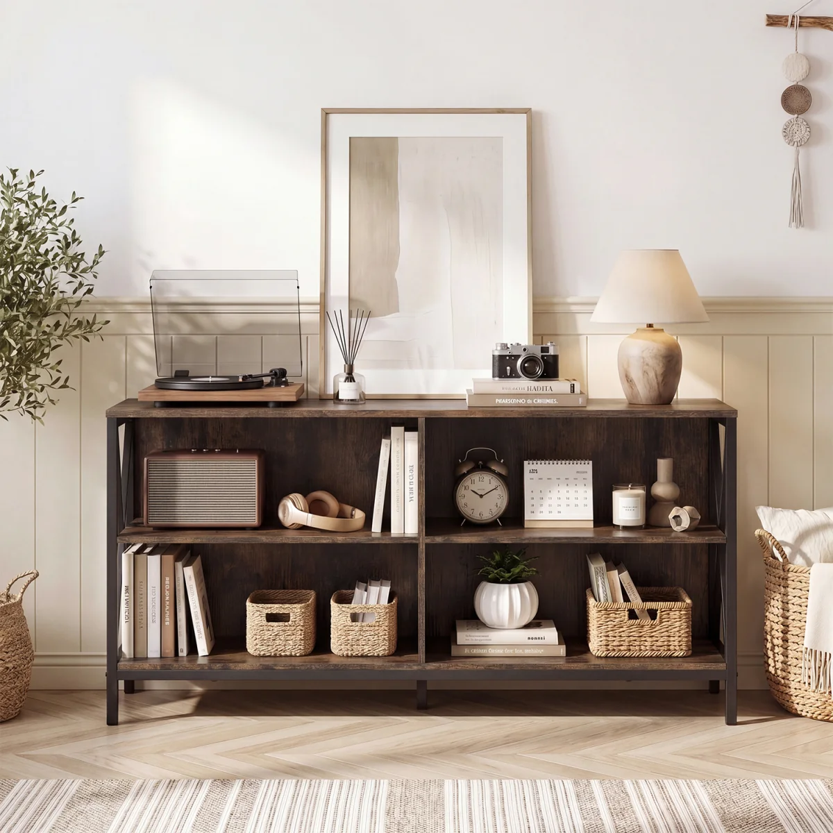 120CM Entertainment TV Stand with Open Storage Shelves-Brown - Brown – image 1