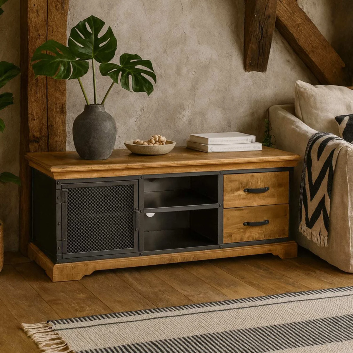 Albatross Mango and Acacia TV Unit 1 Door 2 Drawers - Brown – image 1