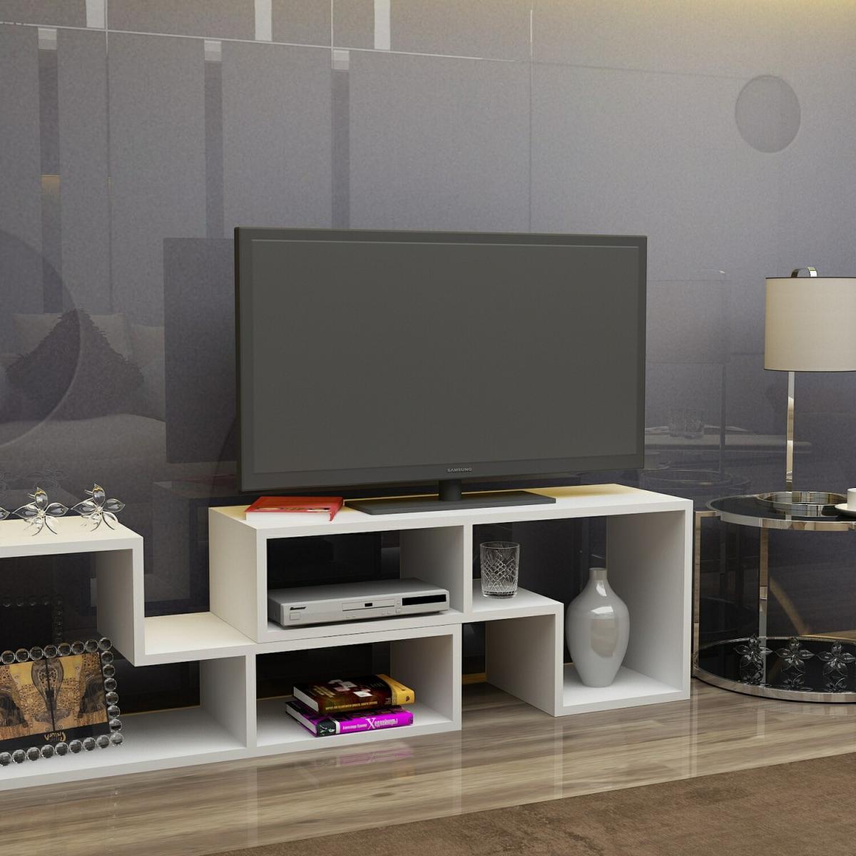 Tetris 120 cm Two L-Shaped Pieces Tv Stand with Adjustable Shelves - White – image 3