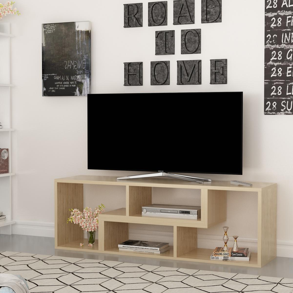 Tetris 120 cm Two L-Shaped Pieces Tv Stand with Adjustable Shelves - White – image 4