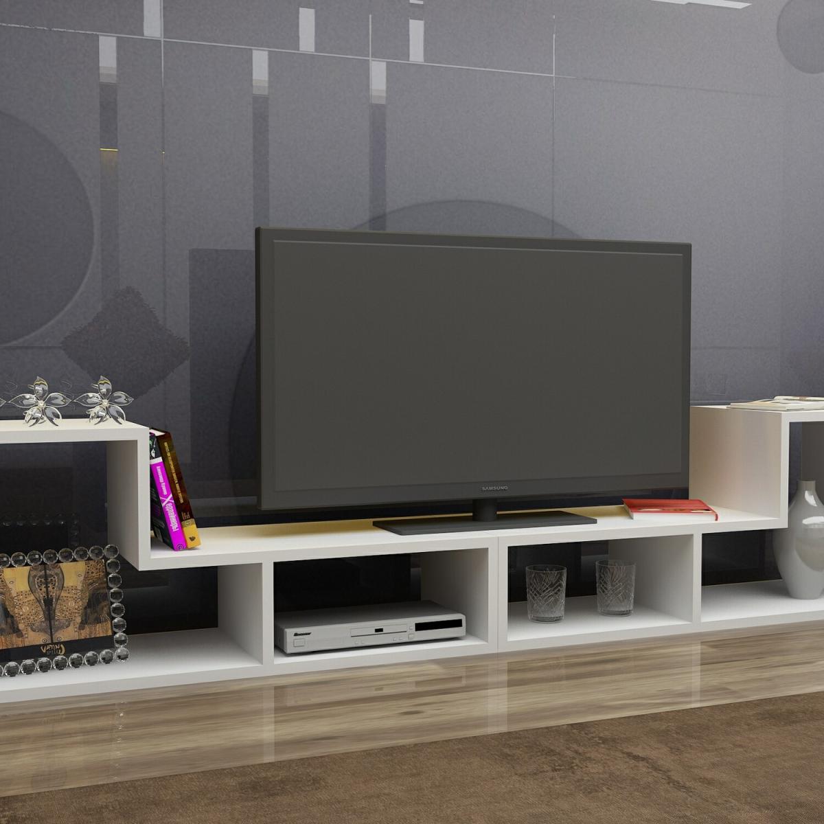 Tetris 120 cm Two L-Shaped Pieces Tv Stand with Adjustable Shelves - White – image 1