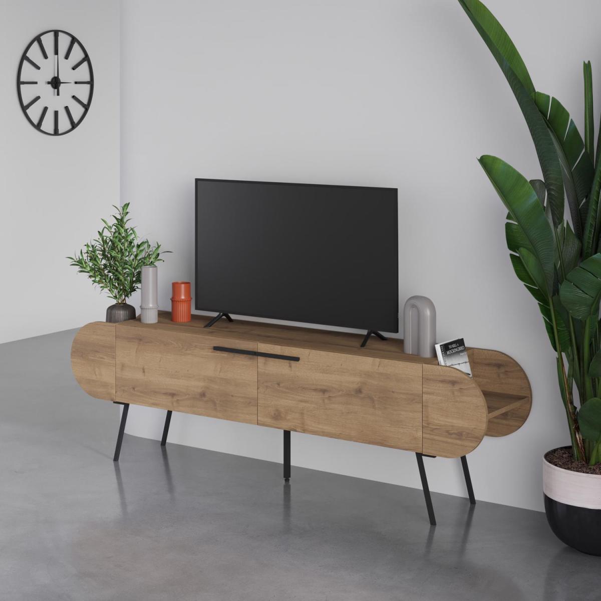 FWStyle 2 Door Capsule Design Modern TV Unit Scratch Resistant - Dark Oak