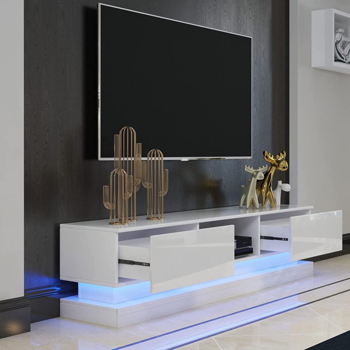 NAIMP TV Stand Cabinet Unit White 130cm With 16 Color RGB LED Lights  - White – image 2