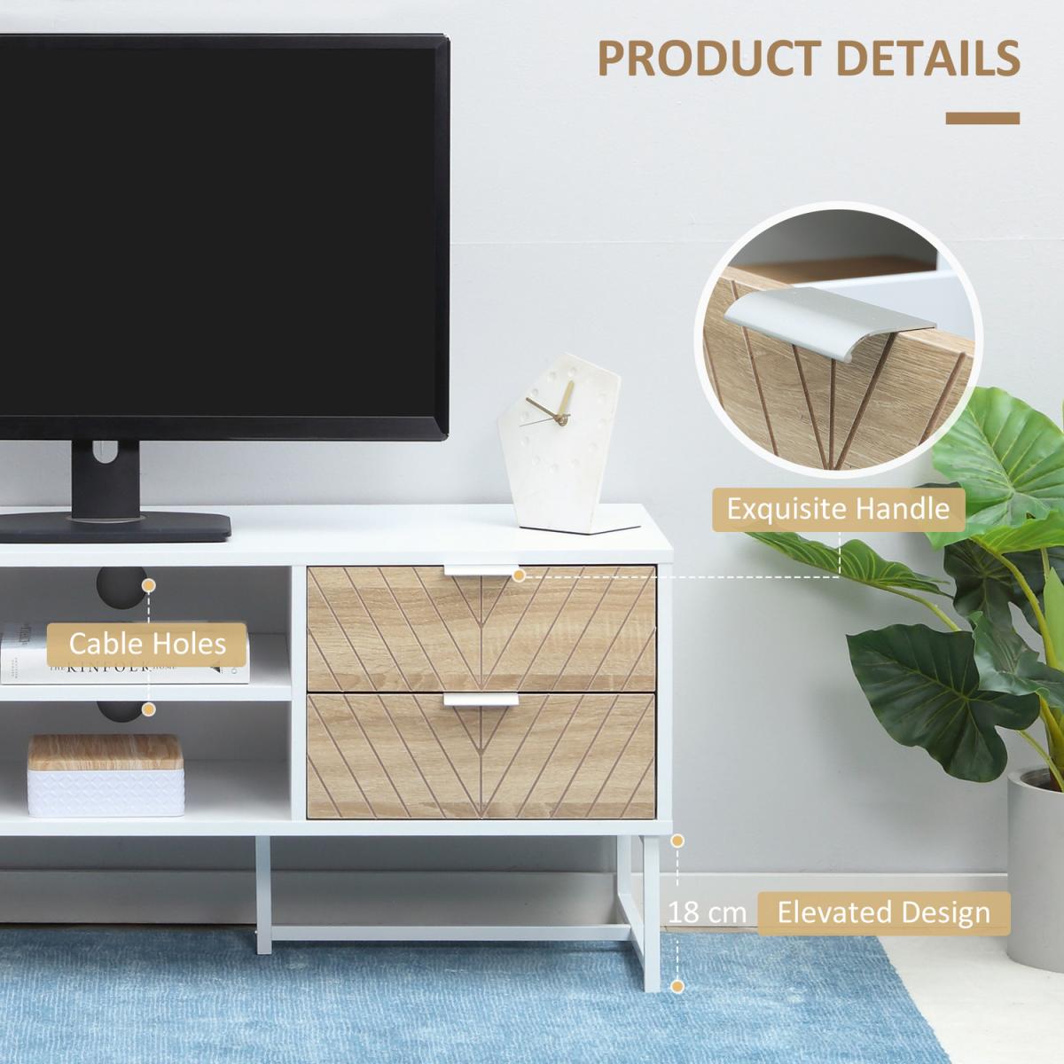 TV Stand Modern TV Cabinet with Storage Shelves and Drawers - White – image 5