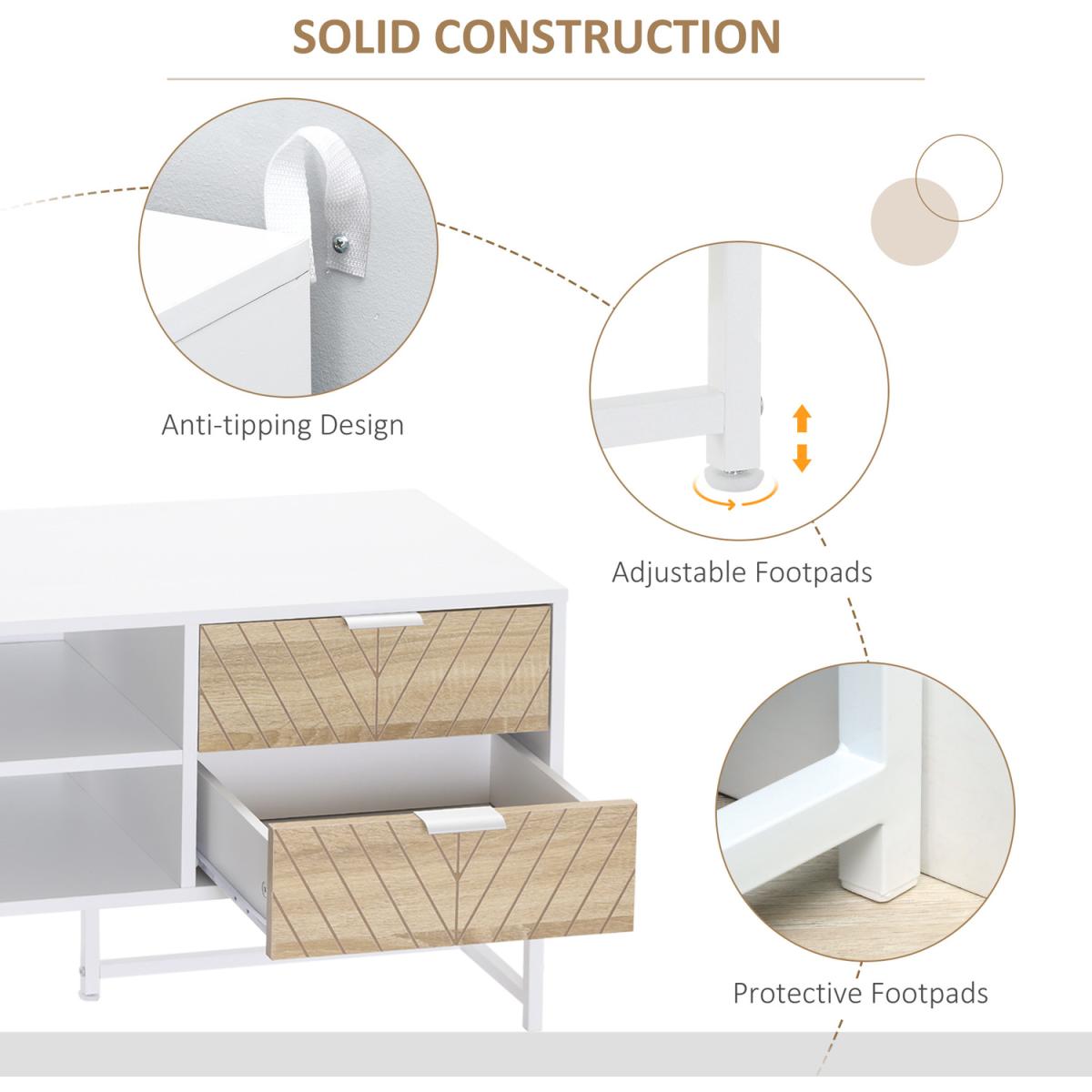 TV Stand Modern TV Cabinet with Storage Shelves and Drawers - White – image 6