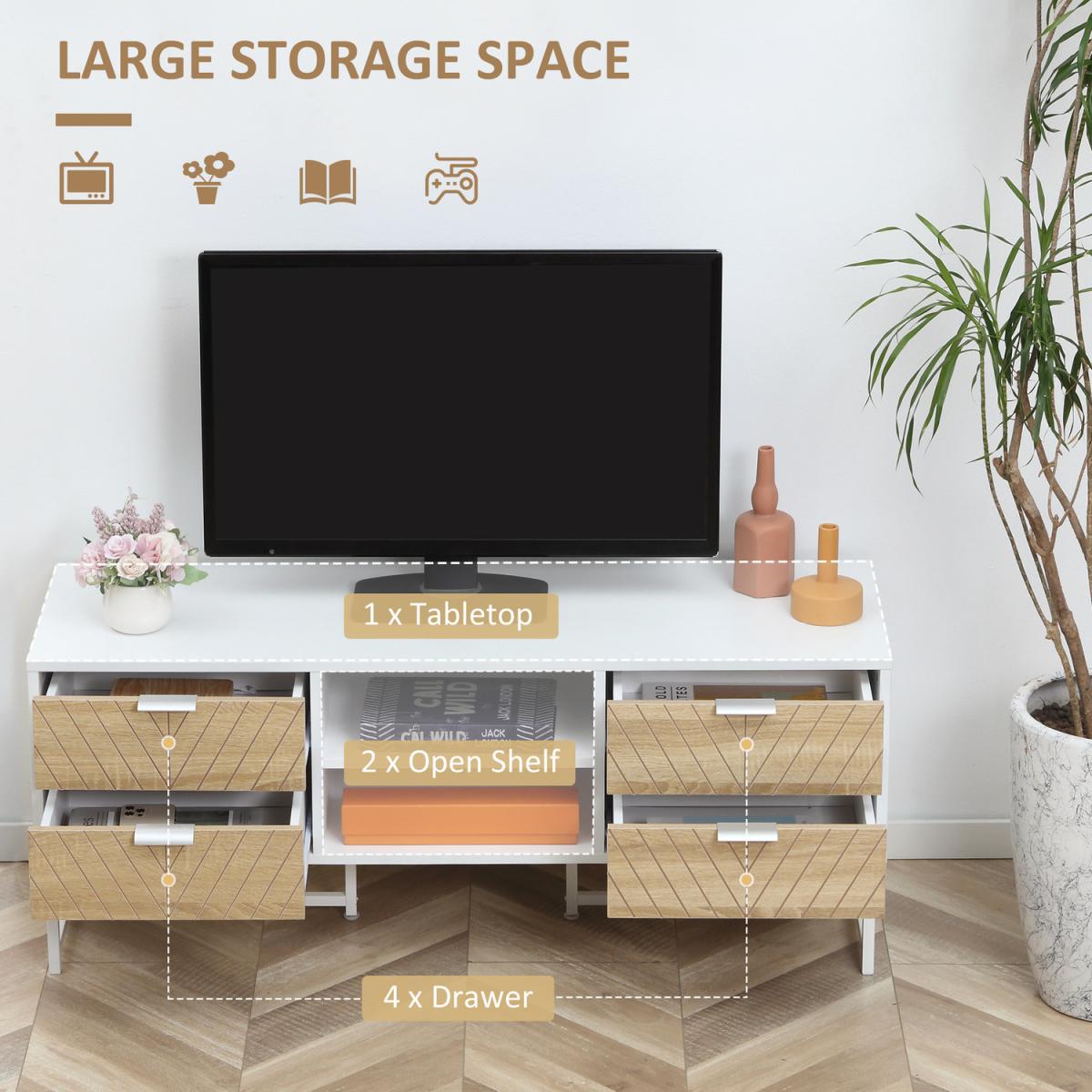TV Stand Modern TV Cabinet with Storage Shelves and Drawers - White – image 7