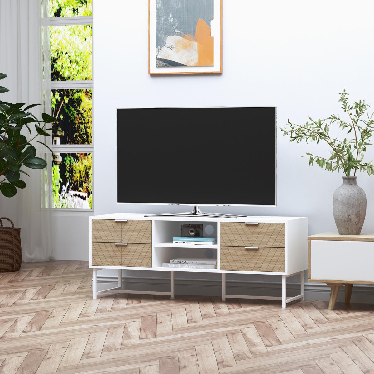 TV Stand Modern TV Cabinet with Storage Shelves and Drawers - White – image 9