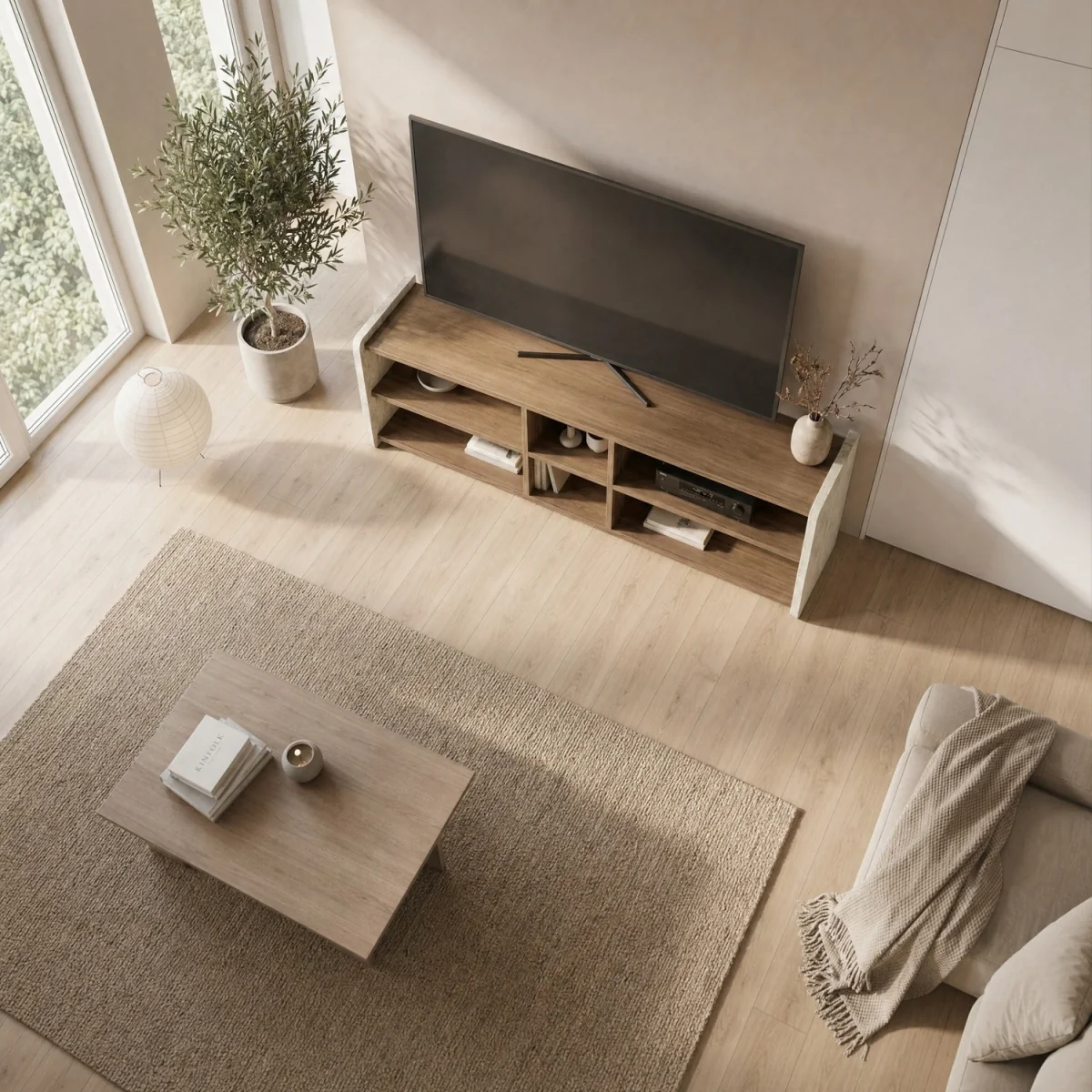 Decortie Bige TV Unit For TVs Up To 55in With 6 Open Shelves - Whiskey Oak – image 5
