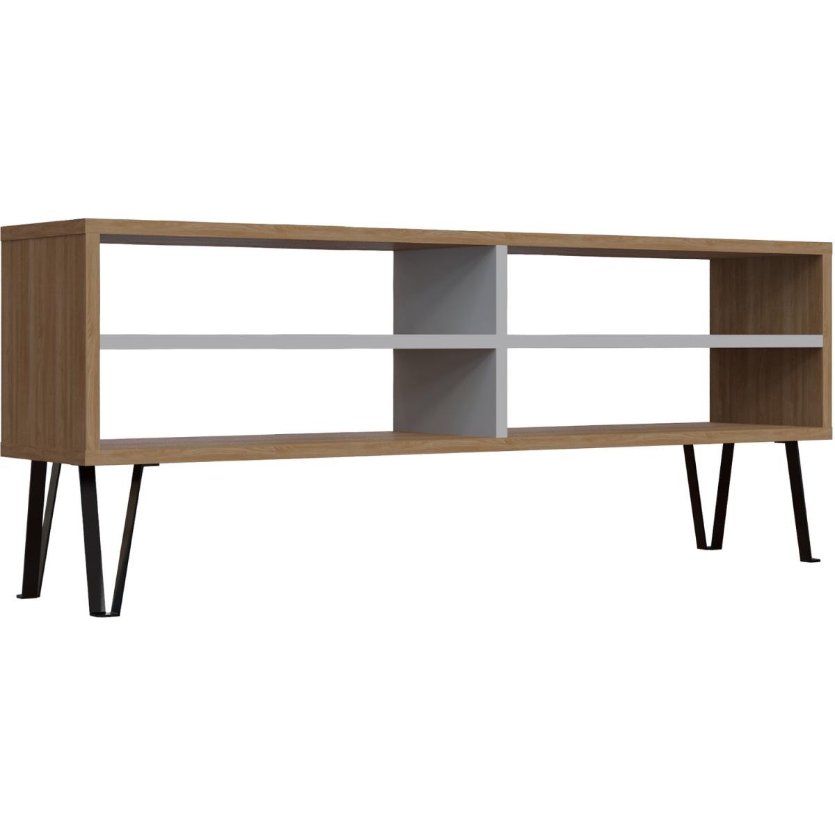 Farrar 120 cm Wide Modern TV Unit TV Stand with Open Shelves - Sapphire Oak Pattern & White – image 2