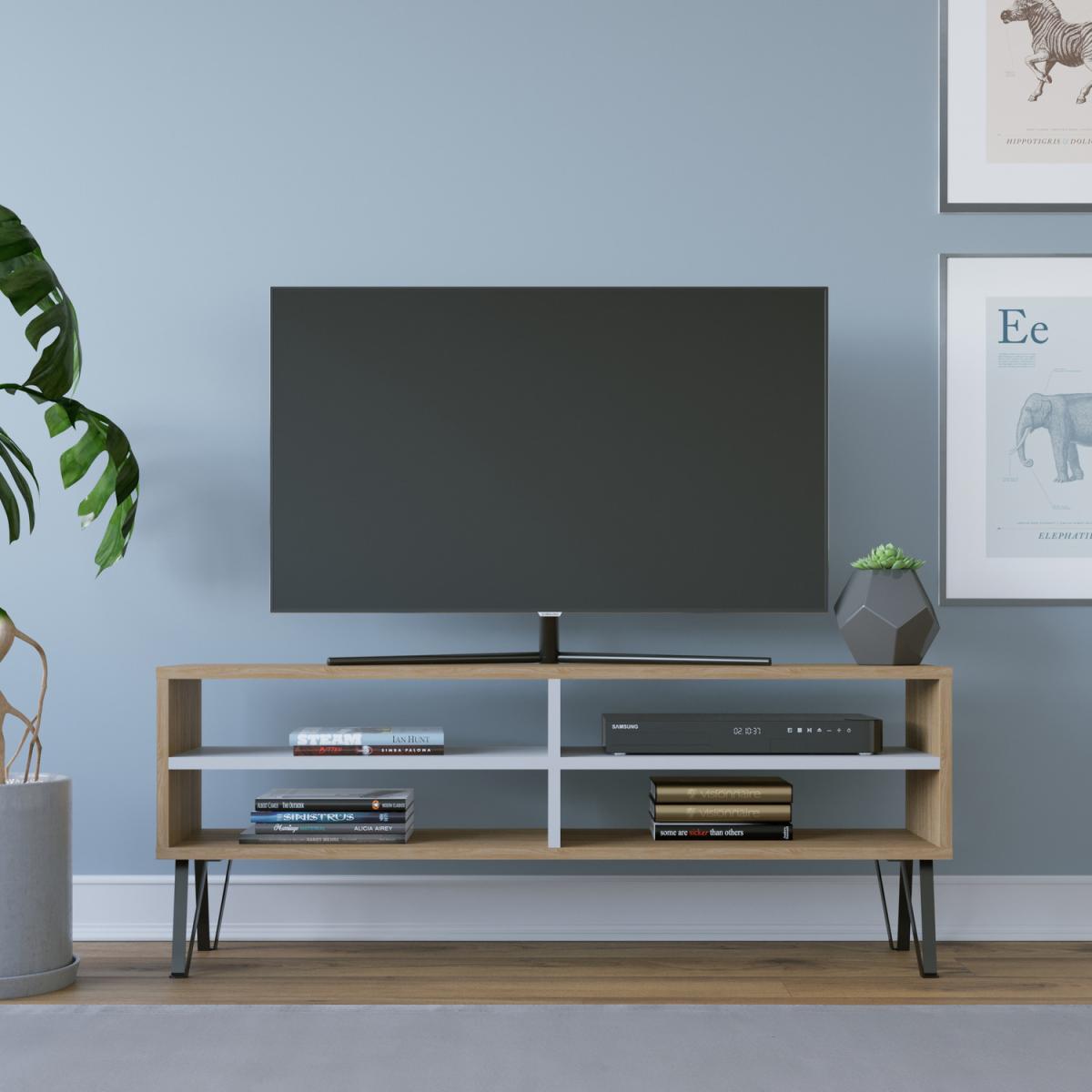 Farrar 120 cm Wide Modern TV Unit TV Stand with Open Shelves - Sapphire Oak Pattern & White – image 3