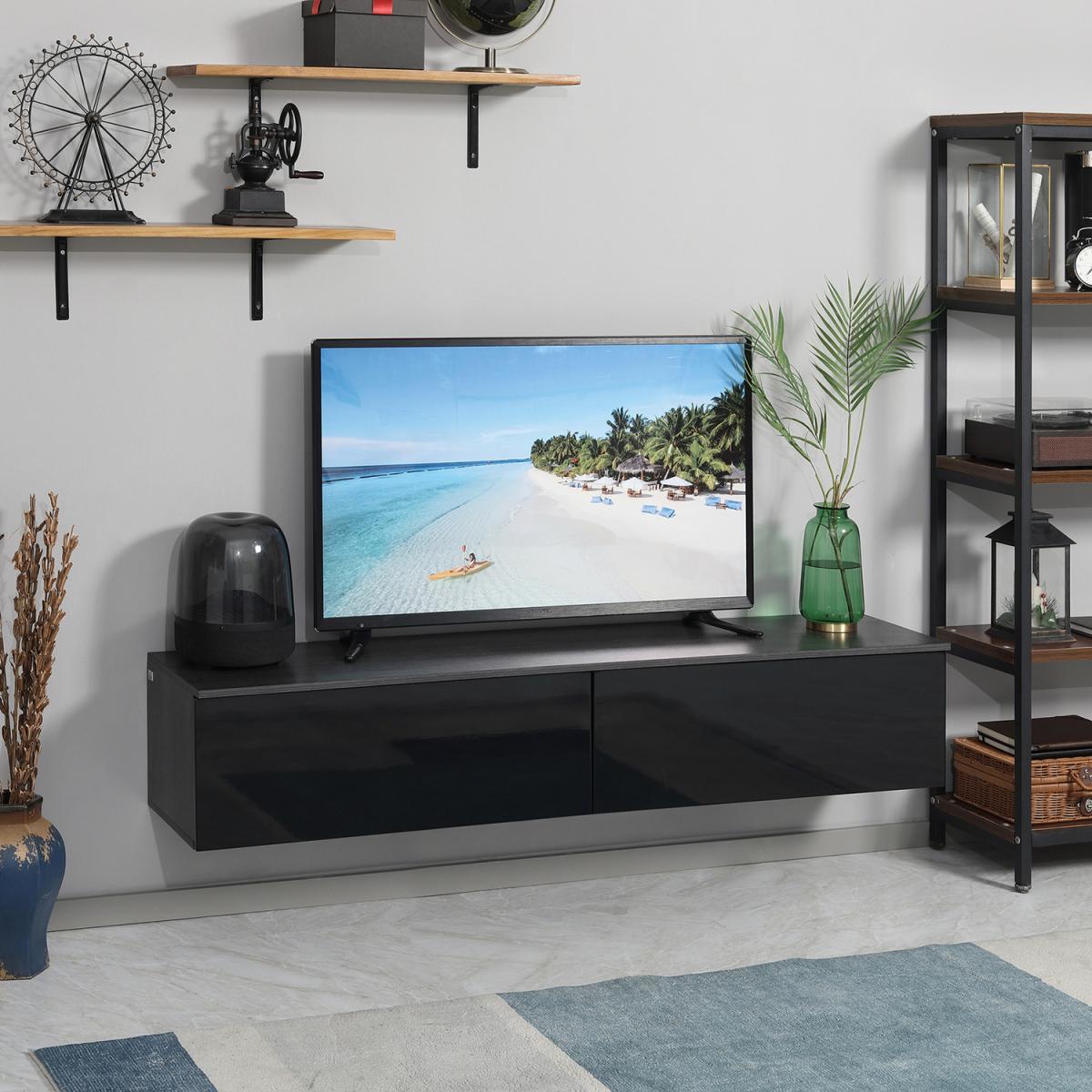 Floating TV Unit Stand for TVs up to 70" with High Gloss Effect - Black – image 1