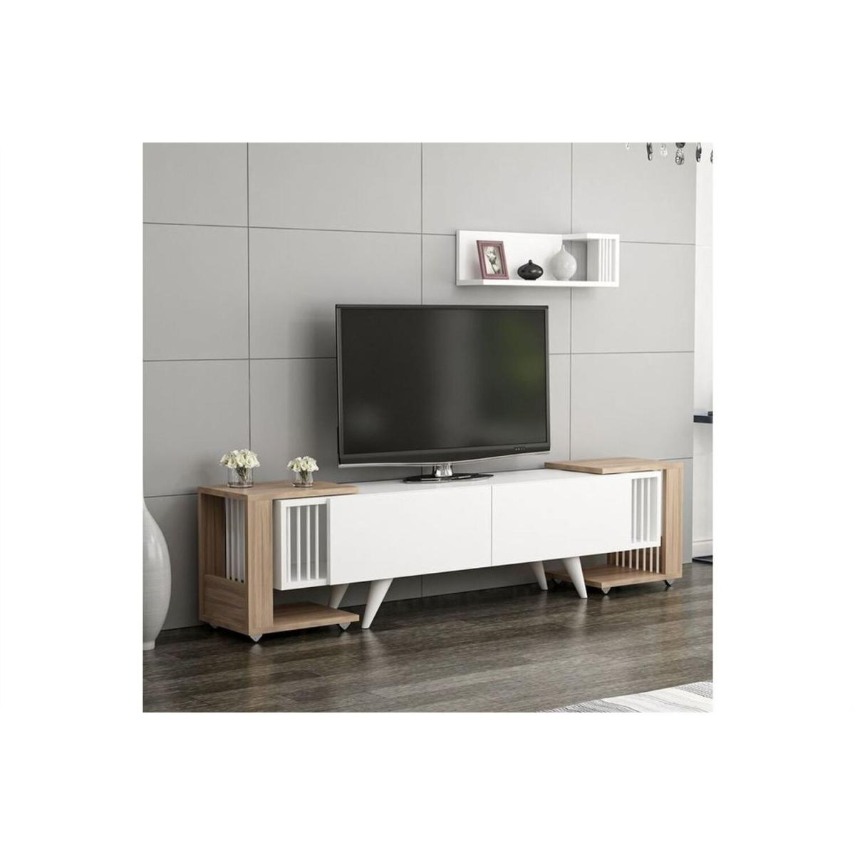 Leron TV Unit with Nesting Table White Taupe - White & Walnut – image 2