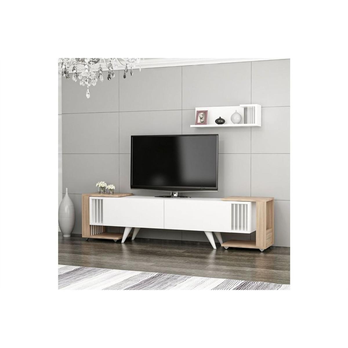 Leron TV Unit with Nesting Table White Taupe - White & Walnut – image 3