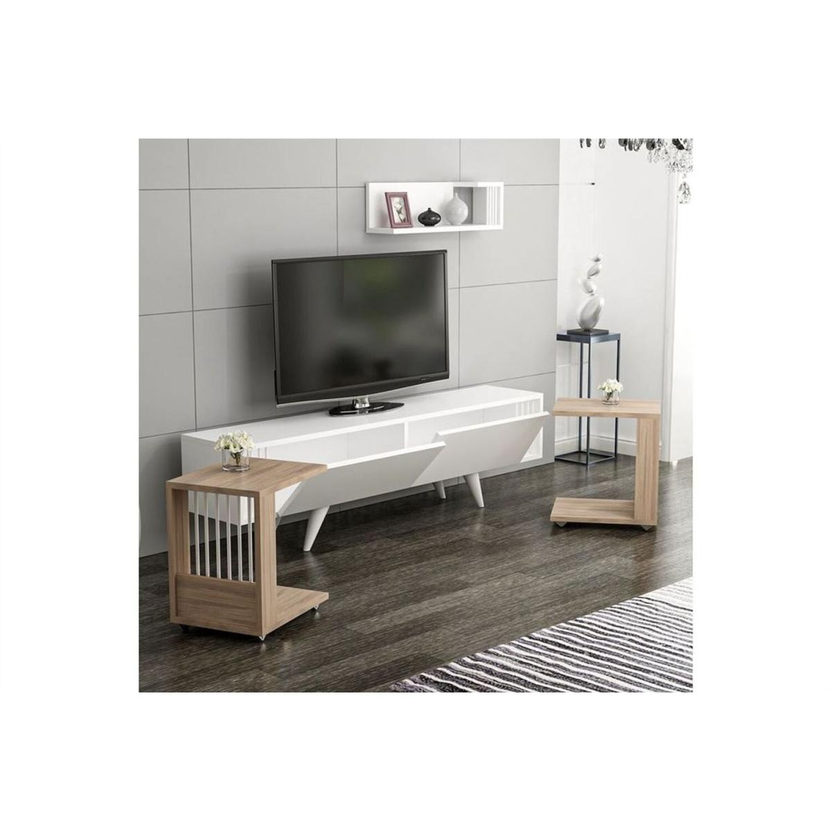 Leron TV Unit with Nesting Table White Taupe - White & Walnut – image 4