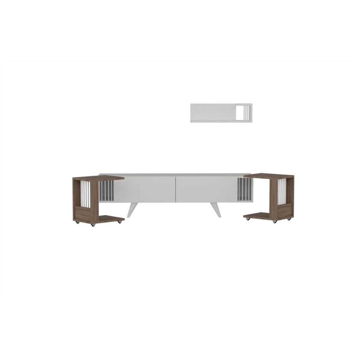 Leron TV Unit with Nesting Table White Taupe - White & Walnut – image 5