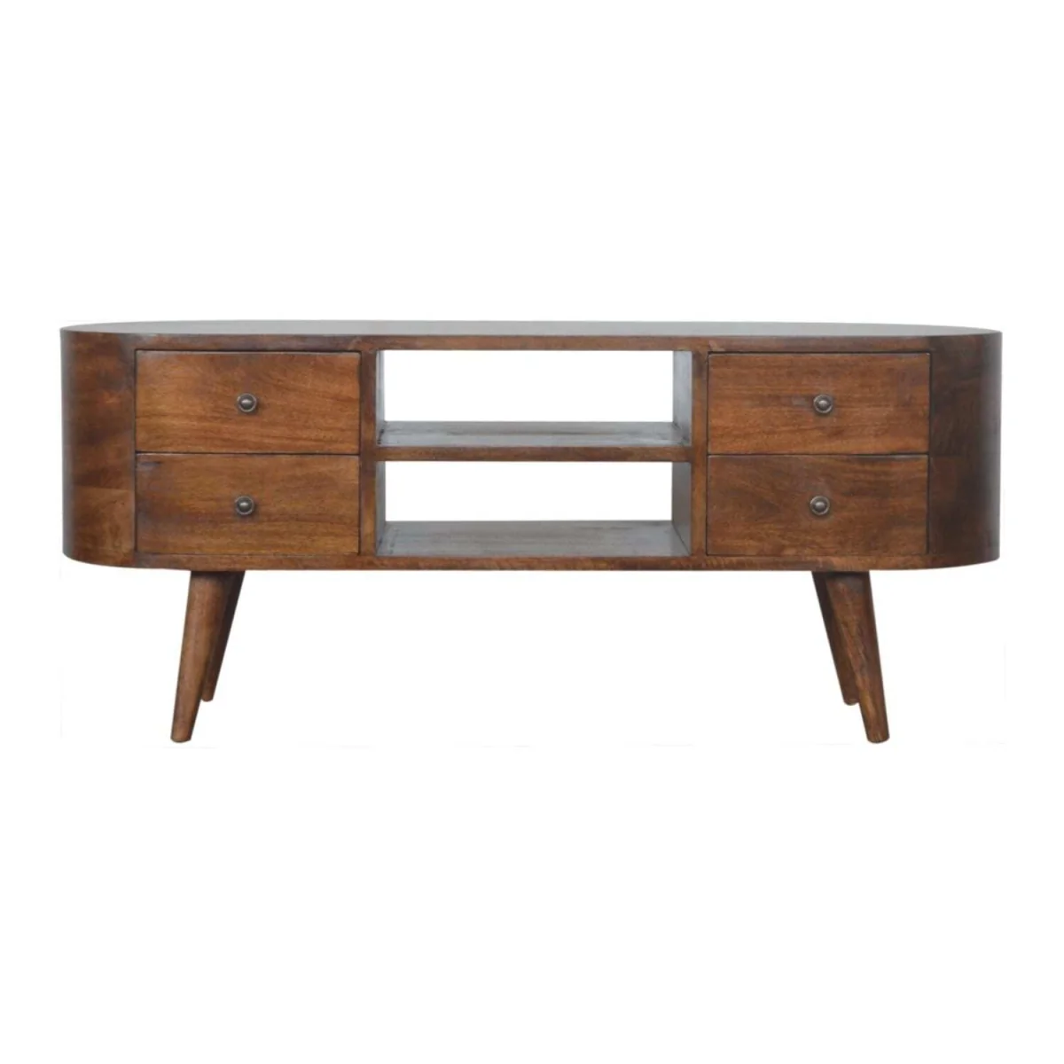 Brescia Chestnut Mango Wood Round TV Unit with 4 Drawers - Brown – image 2
