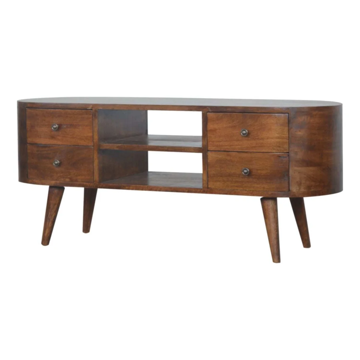 Brescia Chestnut Mango Wood Round TV Unit with 4 Drawers - Brown – image 3