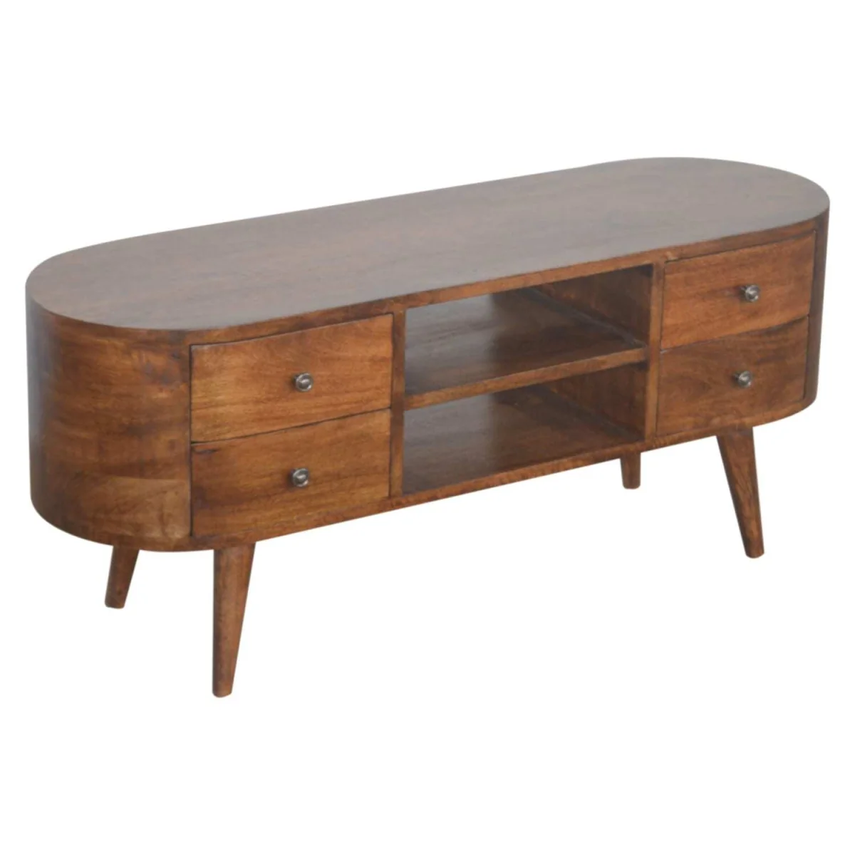 Brescia Chestnut Mango Wood Round TV Unit with 4 Drawers - Brown – image 4