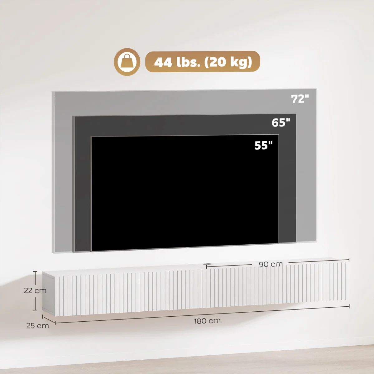 HOMCOM Wall Mount TV Stand Cabinet with Fluted Flip-Down Doors - White / 180cm – image 8