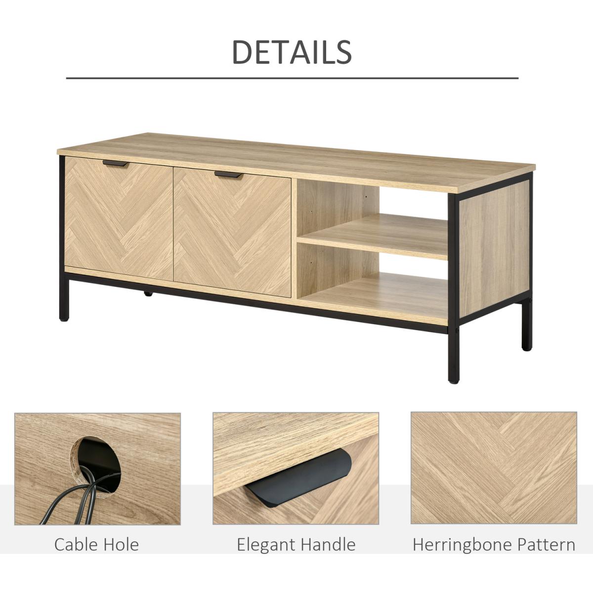 Natural Double Door TV Cabinet Stand with Adjustable Storage - Natural wood – image 2