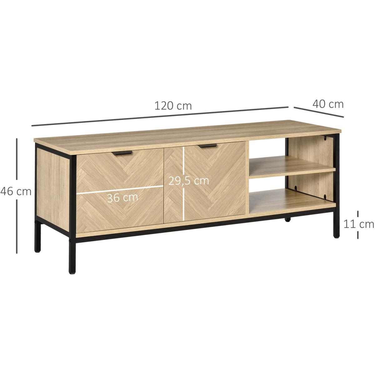Natural Double Door TV Cabinet Stand with Adjustable Storage - Natural wood – image 3