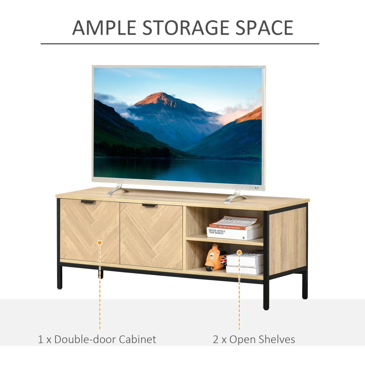 Natural Double Door TV Cabinet Stand with Adjustable Storage - Natural wood – image 4