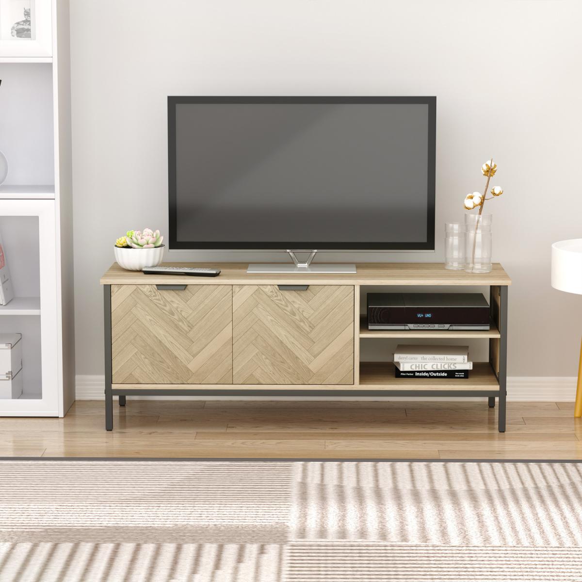 Natural Double Door TV Cabinet Stand with Adjustable Storage - Natural wood – image 7