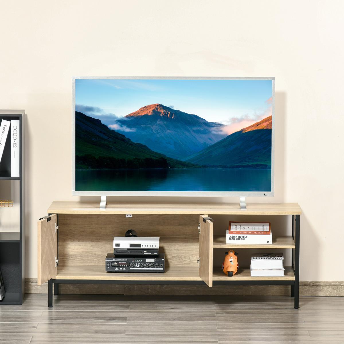 Natural Double Door TV Cabinet Stand with Adjustable Storage - Natural wood – image 8