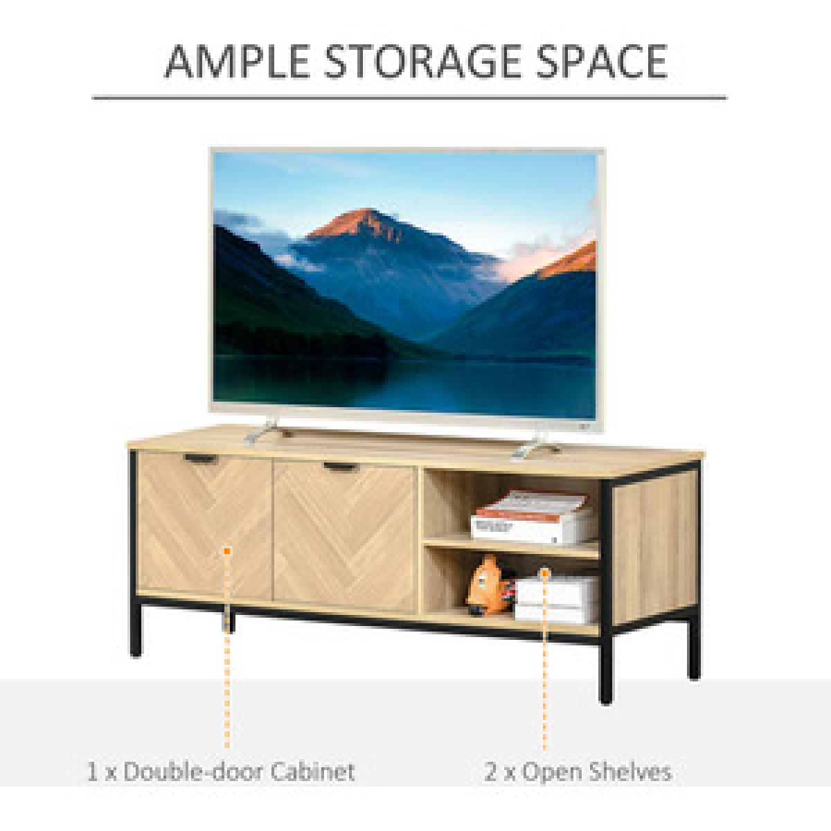 Natural Double Door TV Cabinet Stand with Adjustable Storage - Natural wood – image 10