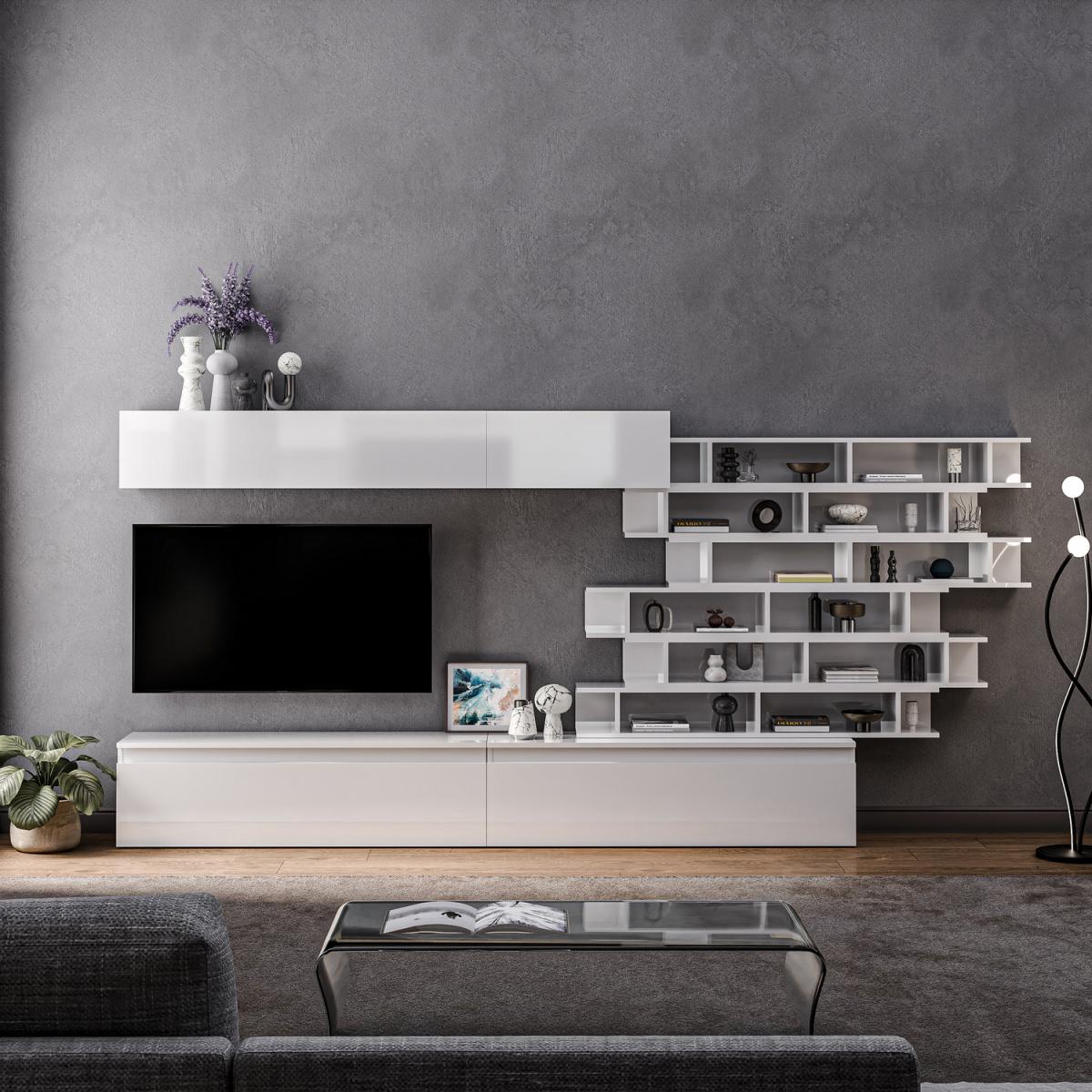 Sevilla Wall Mounted Entertainment Center - High gloss White