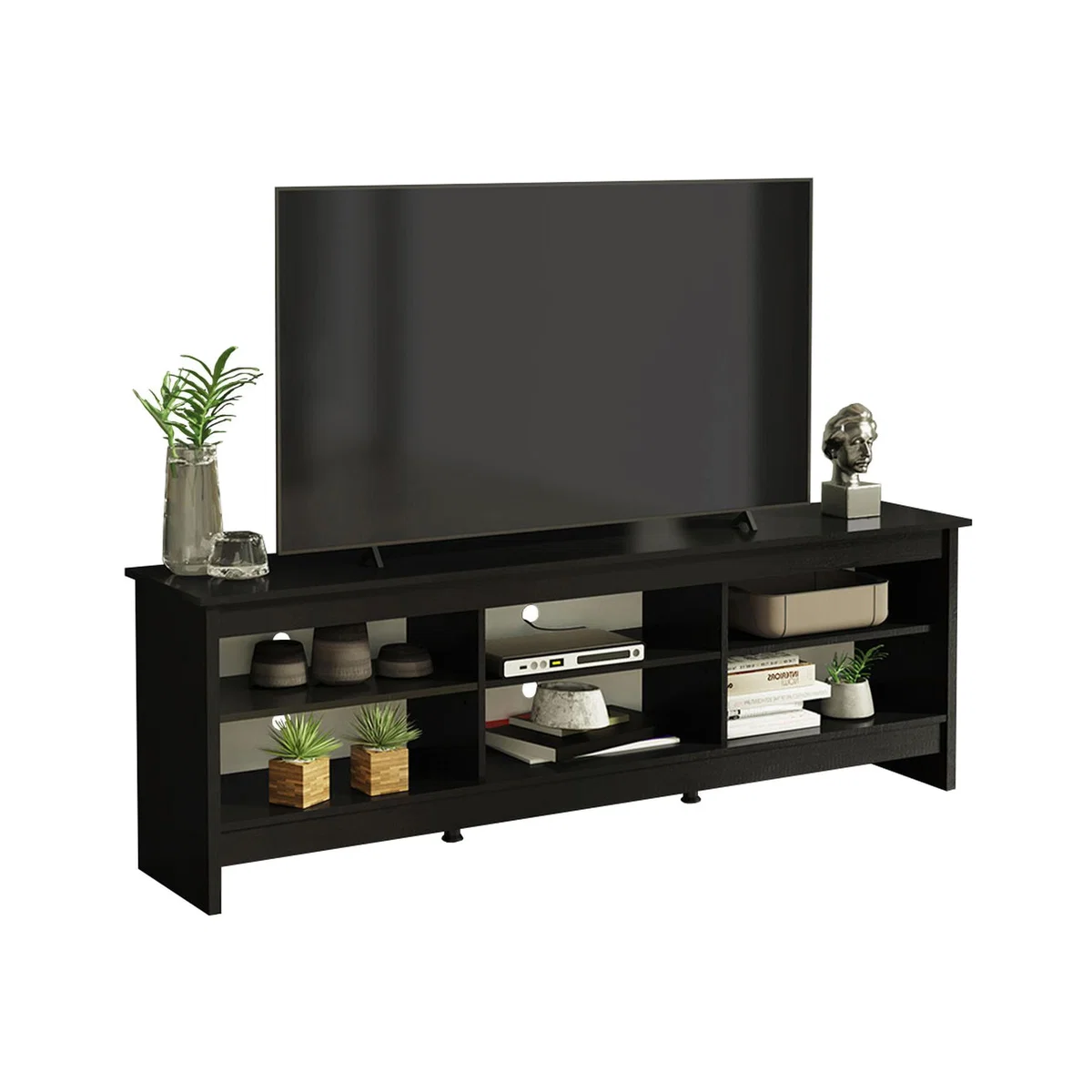 Madesa TV Stand with 6 Shelves - Black