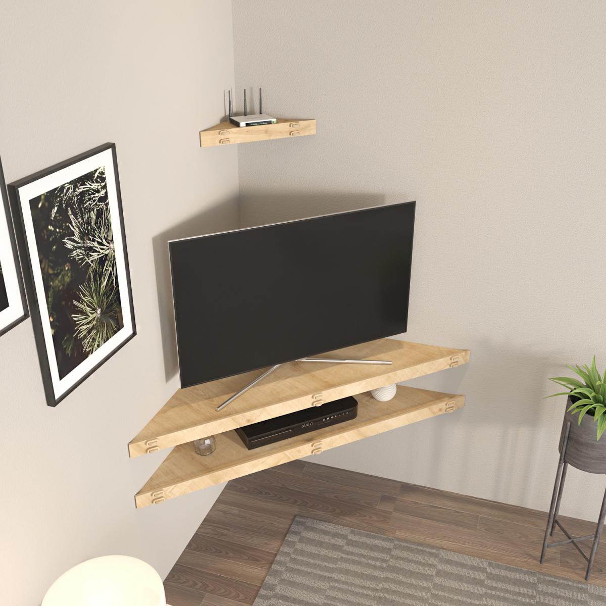 Mensi Corner TV Unit TV Stand for TVs up to 47" - Screwless Design - Sapphire Oak Pattern – image 4