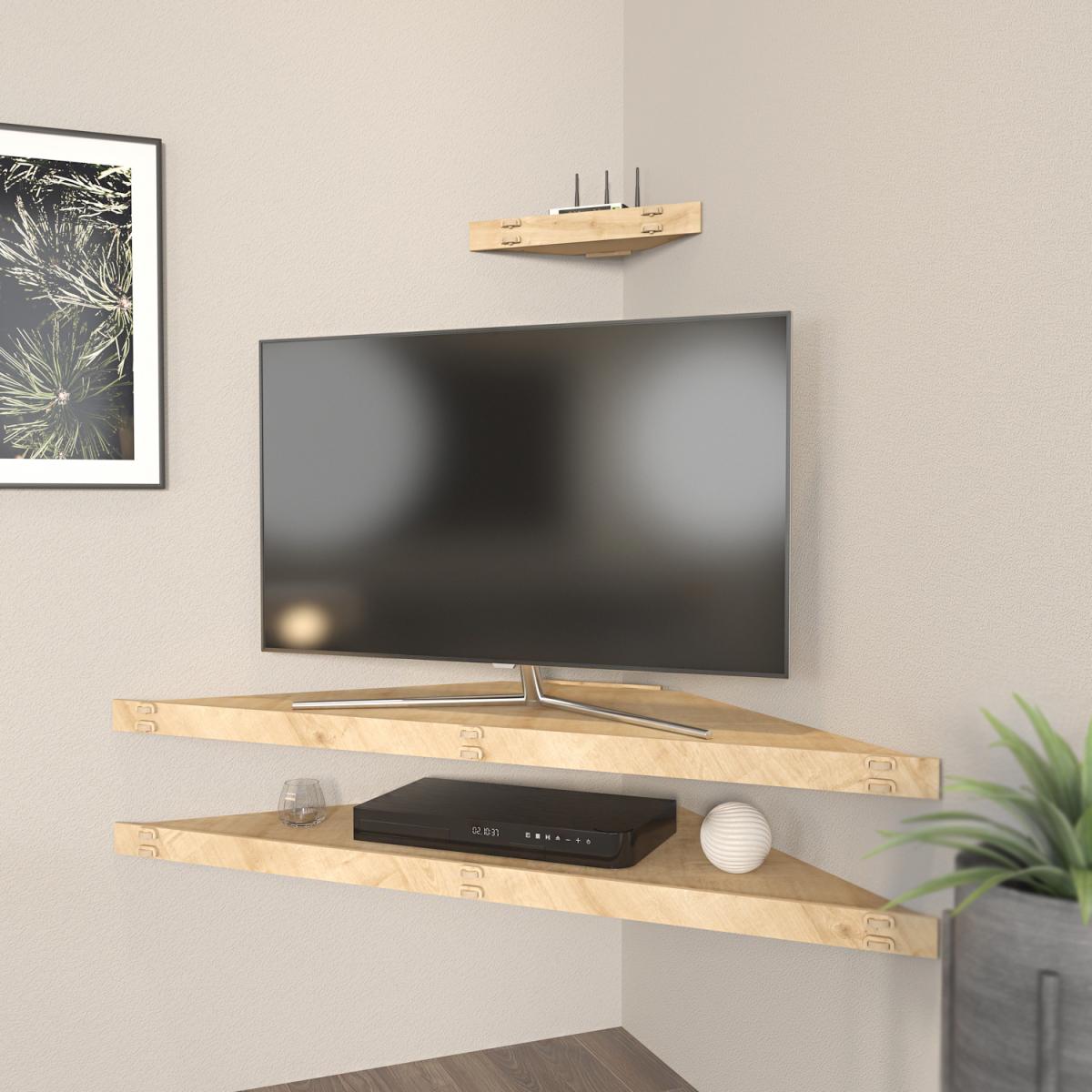 Mensi Corner TV Unit TV Stand for TVs up to 47" - Screwless Design - Sapphire Oak Pattern – image 5