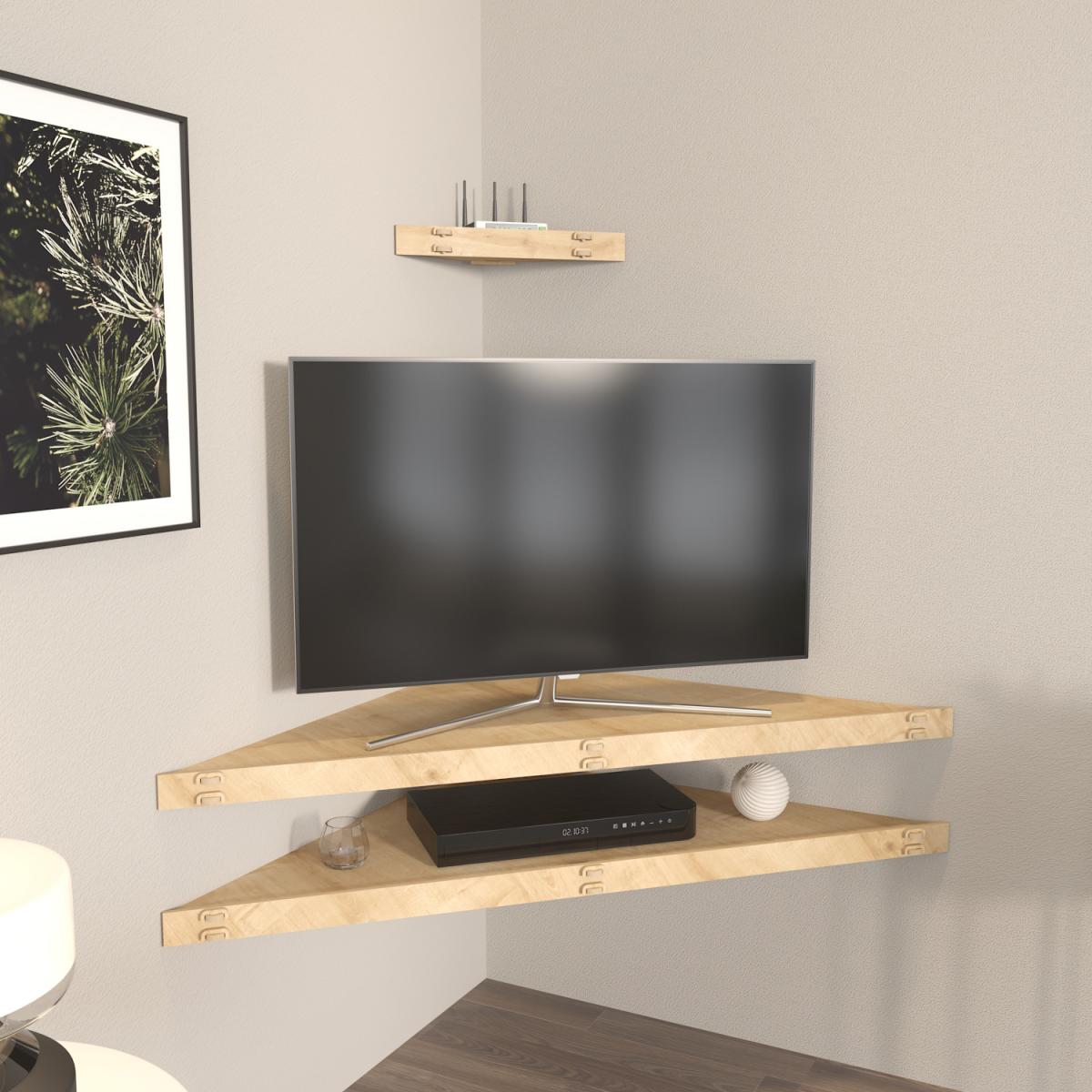 Mensi Corner TV Unit TV Stand for TVs up to 47" - Screwless Design - Sapphire Oak Pattern – image 6