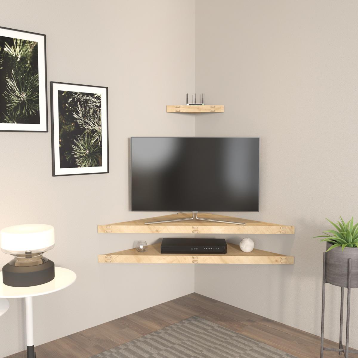 Mensi Corner TV Unit TV Stand for TVs up to 47" - Screwless Design - Sapphire Oak Pattern – image 7