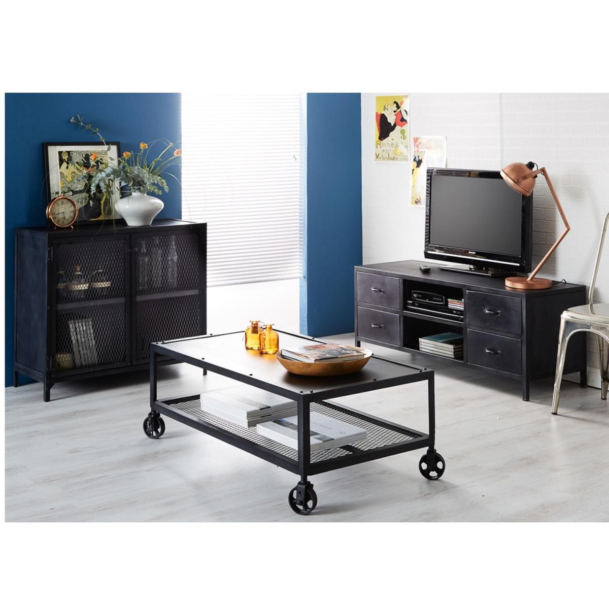 Henry Dark Reclaimed Metal TV Media Unit - Black – image 2