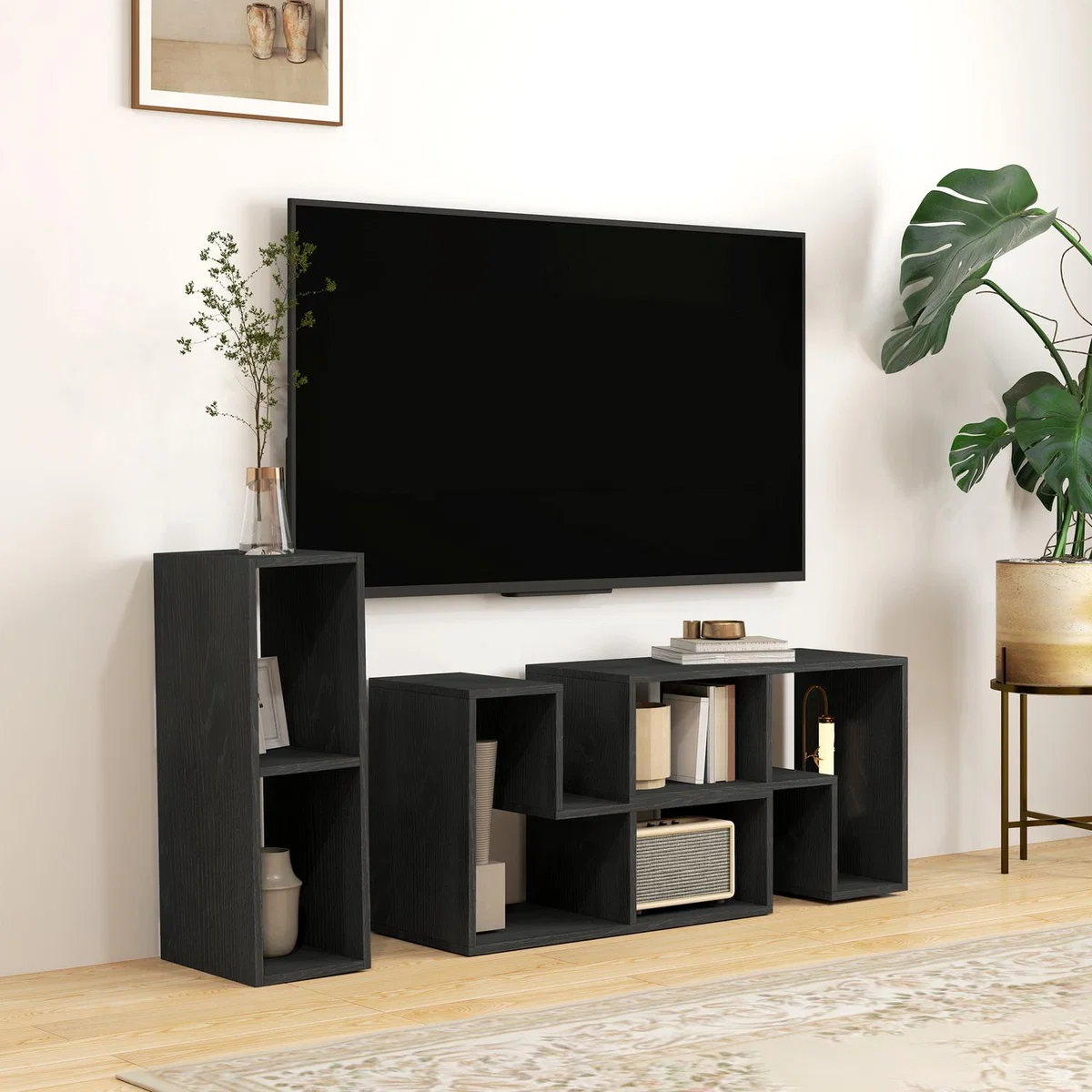 HOMCOM Free Combination TV Stand Cabinet with Shelves Extendable - Black