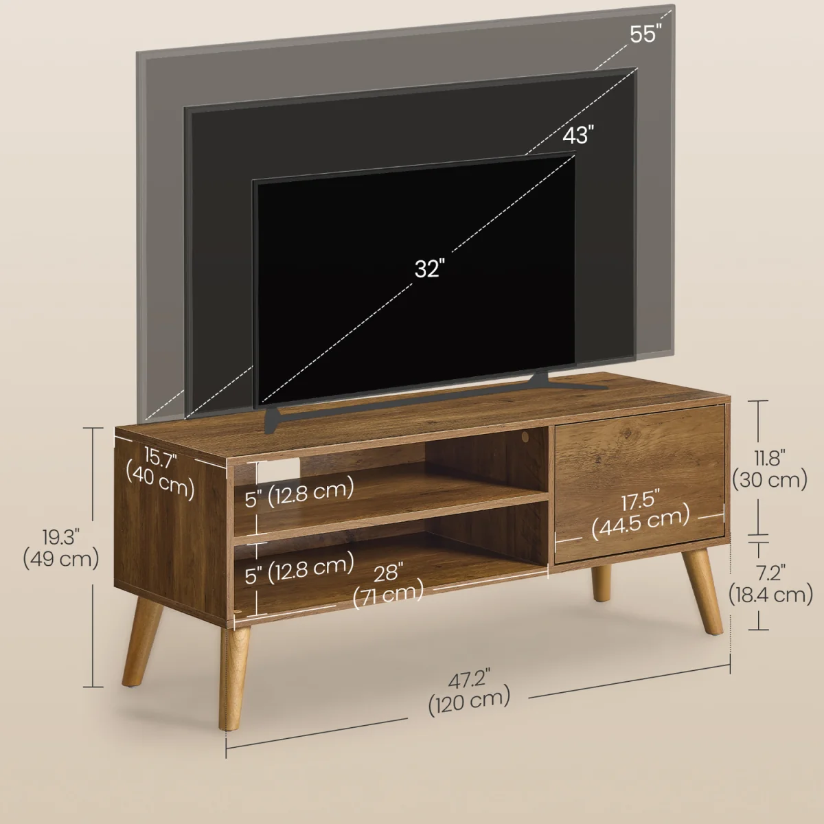 Warm Brown Rubber Wood TV Cabinet With Door Open Shelves - Brown – image 5